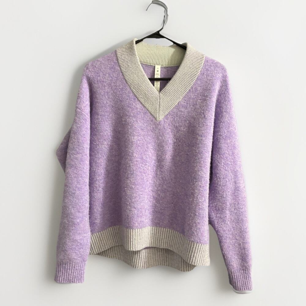 Lululemon Sweater Alpaca Wool Blend V-Neck Lavender Purple Oversize Womens Sz XS